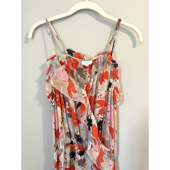 Parker Abstract Floral Silk Maxi Dress Women's sz. S Multicolor w/Ruffles - Picture 5 of 9